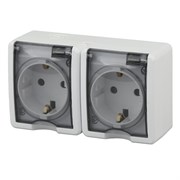 Розетка IP54 двойная со шторками Эра Эксперт белая 11-2404-01 (Б0020718)