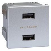 Simon Алюминий Зарядное устройство 2хUSB, К45, 5 В, 2,1 А (K126E-8)