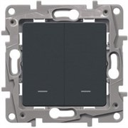 Legrand Etika антрацит переключатель 2-клавишный с подсветкой, 10А, авт. клем 672616 Legrand Etika антрацит переключатель 2-клавишный с подсветкой, 10А, авт. клем 672616