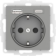 Systeme Electric AtlasDesign сталь розетка 16А с USB A+C (5В/2,4А/3 А, 2х5В/1,5А), мех ATN000932