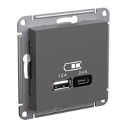 Systeme Electric AtlasDesign базальт розетка USB А+С, 5В/2,4 А, 2х5В/1,2 А, механизм ATN001439 Systeme Electric AtlasDesign базальт розетка USB А+С, 5В/2,4 А, 2х5В/1,2 А, механизм ATN001439