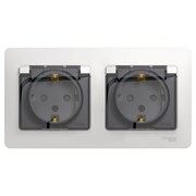 Glossa белый розетка 2-ая с заземлением, со шторками, в сборе, IP44 GSL000147 Glossa белый розетка 2-ая с заземлением, со шторками, в сборе, IP44 GSL000147