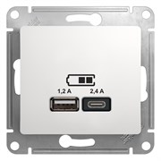 Glossa белый розетка USB A+С, 5В/2,4А, 2х5В/1,2А GSL000139 Glossa белый розетка USB A+С, 5В/2,4А, 2х5В/1,2А GSL000139