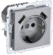 IEK Brite Base алюминий розетка с заземлением и шторками, 16А с USB A+A 2,1А BR-R14-16-U21-D21-K47 IEK Brite Base алюминий розетка с заземлением и шторками, 16А с USB A+A 2,1А BR-R14-16-U21-D21-K47