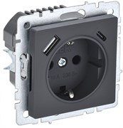 IEK Brite Base графит розетка с заземлением и шторками, 16А с USB A+C 18Вт BR-R14-16-U22-018-K53 IEK Brite Base графит розетка с заземлением и шторками, 16А с USB A+C 18Вт BR-R14-16-U22-018-K53