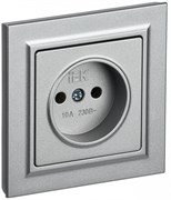IEK Brite Base алюминий розетка без заземления, шторок, 10А в сборе BR-R10-10-K47-F IEK Brite Base алюминий розетка без заземления, шторок, 10А в сборе BR-R10-10-K47-F