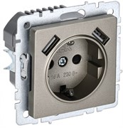IEK Brite Base шампань розетка с заземлением и шторками, 16А с USB A+A 2,1А BR-R14-16-U21-D21-K37 IEK Brite Base шампань розетка с заземлением и шторками, 16А с USB A+A 2,1А BR-R14-16-U21-D21-K37