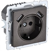 IEK Brite Base тёмная бронза розетка с заземлением и шторками, 16А с USB A+A 3,1А BR-R14-16-U21-D31-K45 IEK Brite Base тёмная бронза розетка с заземлением и шторками, 16А с USB A+A 3,1А BR-R14-16-U21-D31-K45