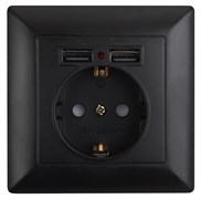Intro Розетка Solo 4-410-05 с заземлением P+E Schuko со шторками, 16А-250В + 2хUSB, IP20, СУ, антрацит Б0053717 Intro Розетка Solo 4-410-05 с заземлением P+E Schuko со шторками, 16А-250В + 2хUSB, IP20, СУ, антрацит Б0053717