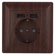 Intro Розетка Solo 4-410-10 с заземлением P+E Schuko со шторками, 16А-250В + 2хUSB, IP20, СУ, венге Б0053719 Intro Розетка Solo 4-410-10 с заземлением P+E Schuko со шторками, 16А-250В + 2хUSB, IP20, СУ, венге Б0053719