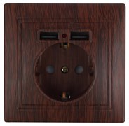 Intro Розетка Plano 1-410-10 с заземлением 2P+E Schuko со шторками, 16А-250В + 2хUSB 5В-2,1А, IP20, СУ, венге Б0053948 Intro Розетка Plano 1-410-10 с заземлением 2P+E Schuko со шторками, 16А-250В + 2хUSB 5В-2,1А, IP20, СУ, венге Б0053948