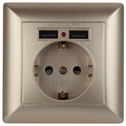 Intro 4-410-04 Розетка P+E Schuko со шторками, 16А-250В + 2хUSB, СУ, Solo, шампань (10/100/2500) Б0043406 Intro 4-410-04 Розетка P+E Schuko со шторками, 16А-250В + 2хUSB, СУ, Solo, шампань (10/100/2500) Б0043406