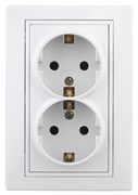 Intro Розетка Plano 1-205-01 с заземлением двойная 2X2P+E Schuko, 16А-250В, IP20, СУ, белый Б0053915 Intro Розетка Plano 1-205-01 с заземлением двойная 2X2P+E Schuko, 16А-250В, IP20, СУ, белый Б0053915
