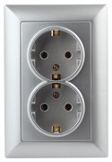 Intro Розетка Solo 4-205-03 с заземлением двойная 2X2P+E Schuko, 16А-250В, IP20, СУ, алюминий Б0053664 Intro Розетка Solo 4-205-03 с заземлением двойная 2X2P+E Schuko, 16А-250В, IP20, СУ, алюминий Б0053664