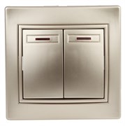 Intro 1-105-04 Выключатель двойной с подсветкой, 10А-250В, IP20, СУ, Plano, шампань (10/200/2400) Б0030047 Intro 1-105-04 Выключатель двойной с подсветкой, 10А-250В, IP20, СУ, Plano, шампань (10/200/2400) Б0030047