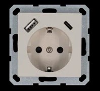 Jasmart Розетка SHUKO© с USB A+C с защитными шторками 16A 250V~ 2P+T USB 25W, цвет Тауп G5501USB-25T Jasmart Розетка SHUKO© с USB A+C с защитными шторками 16A 250V~ 2P+T USB 25W, цвет Тауп G5501USB-25T