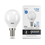 Gauss Лампа Elementary Шар 12W 950lm 6500K Е14 LED 53132 Gauss Лампа Elementary Шар 12W 950lm 6500K Е14 LED 53132