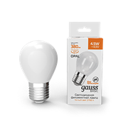 Gauss Лампа Basic Filament Шар 4,5W 380lm 2700К Е27 milky LED 1055215